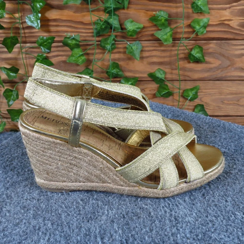 Merona Sying Women Espadrille Wedge Sandals Size 8 Summer Party Gold Metallic